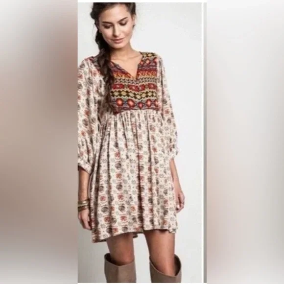 Umgee Multicolor Floral Lightweight 3/4 Sleeve Tunic Top Bohemian Floral Dress M - Picture 10 of 10
